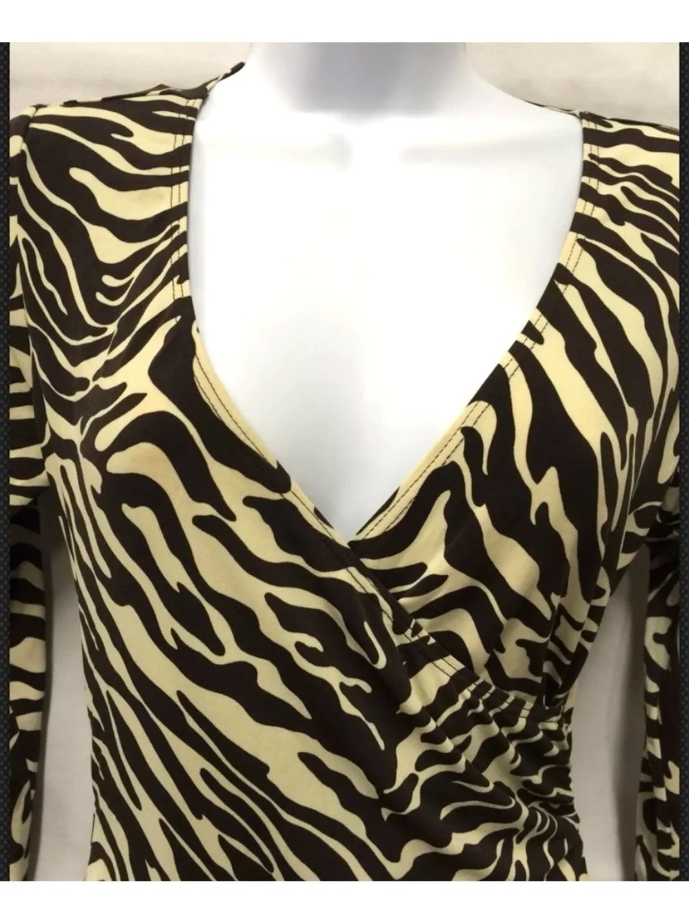 LAUNDRY By SHELLY SEGAL Dress Faux Wrap Animal Print V Neck Mini Sexy Brown
